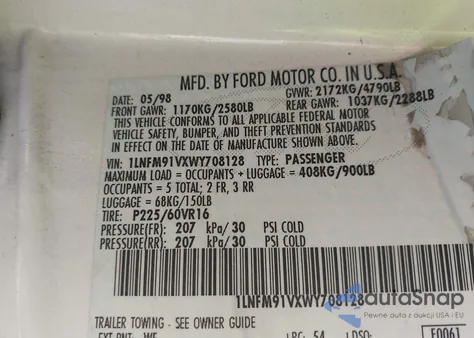 1998 Lincoln Mark Viii from USA, damaged, VIN 1LNFM91VXWY708128